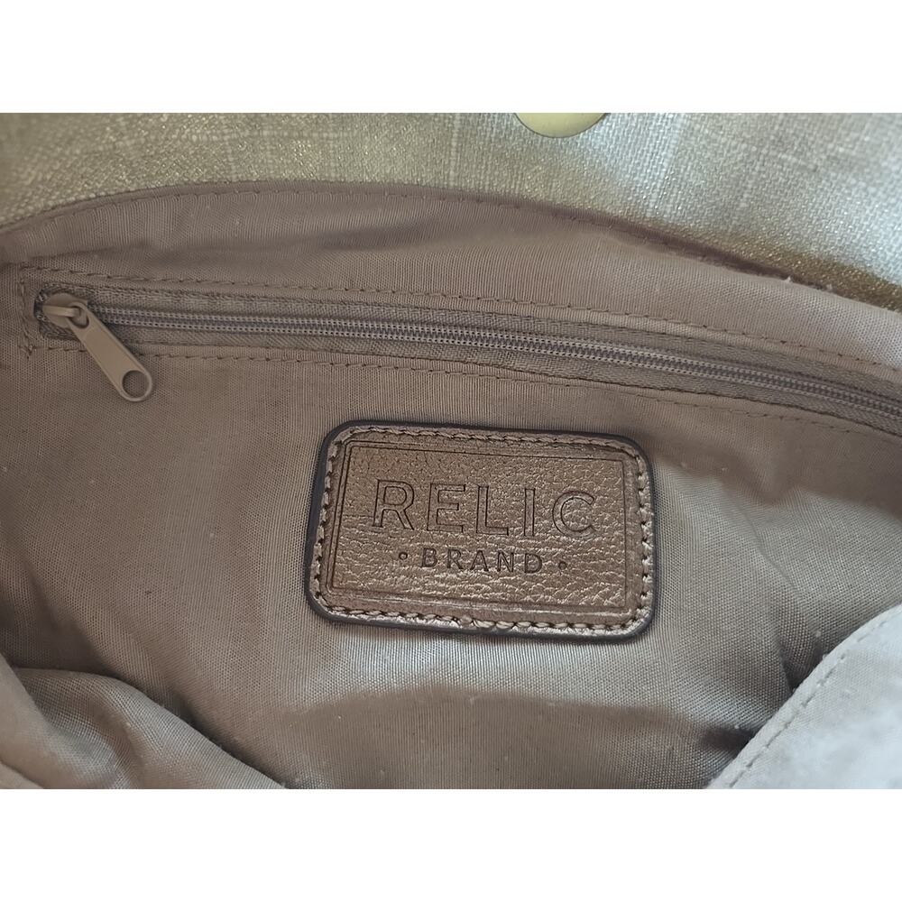 Relic Purse Beige Canvas Tea Rose Appliqué Double Shoulder Strap Hobo Handbag - Picture 9 of 11